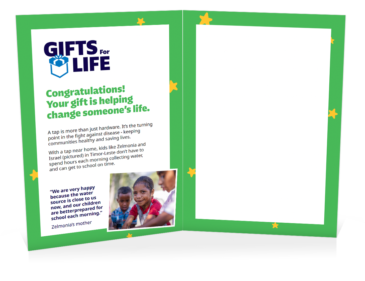 You can help buy a water tap (Christmas card)