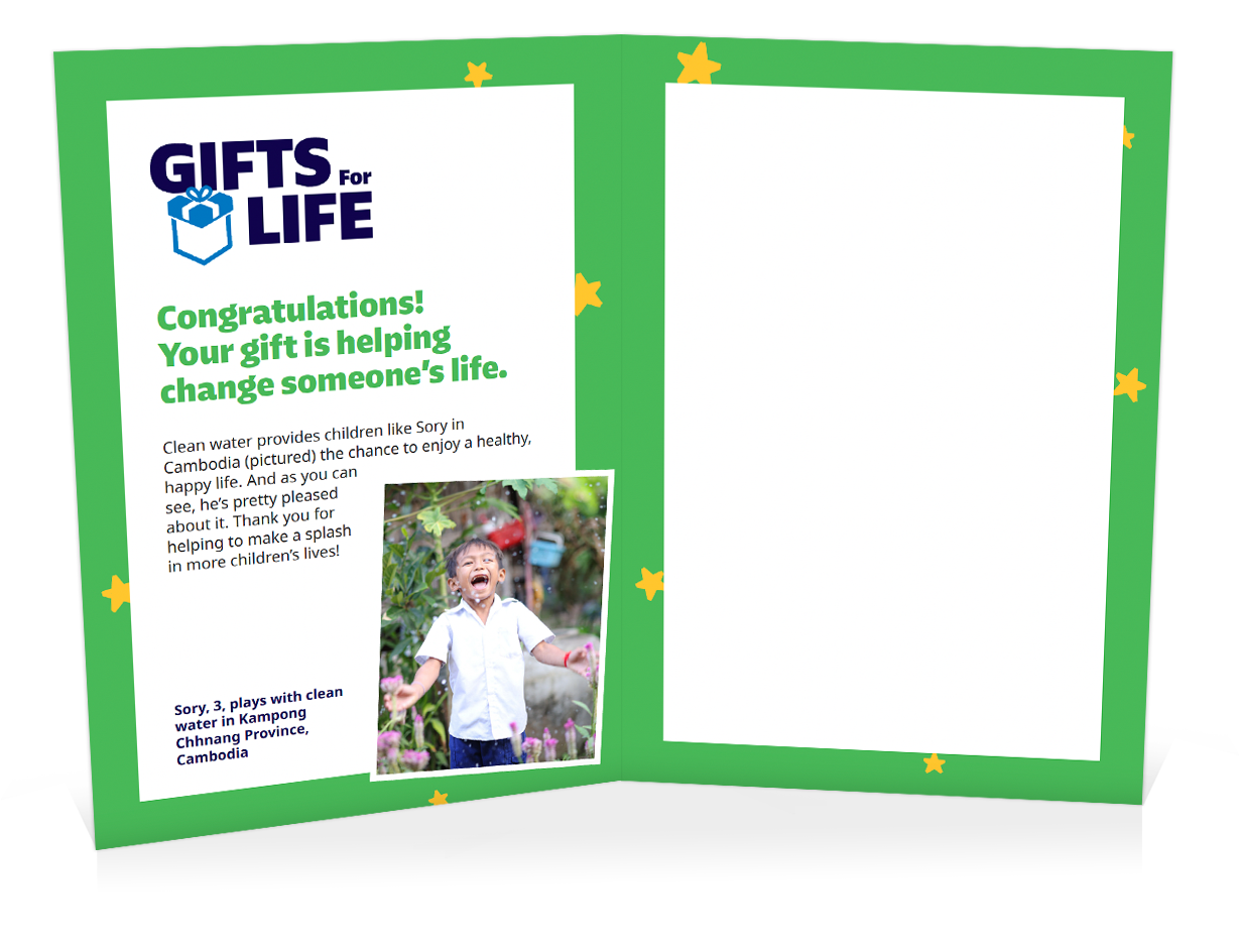 You can help provide water for a child (Christmas card)