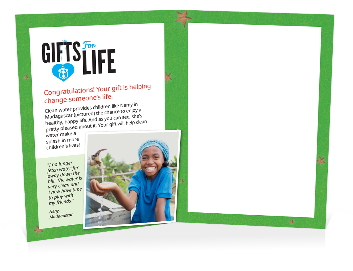 You can help provide water for a child (Christmas card)