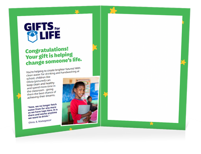 You can help bring clean water to a child at school (Christmas)