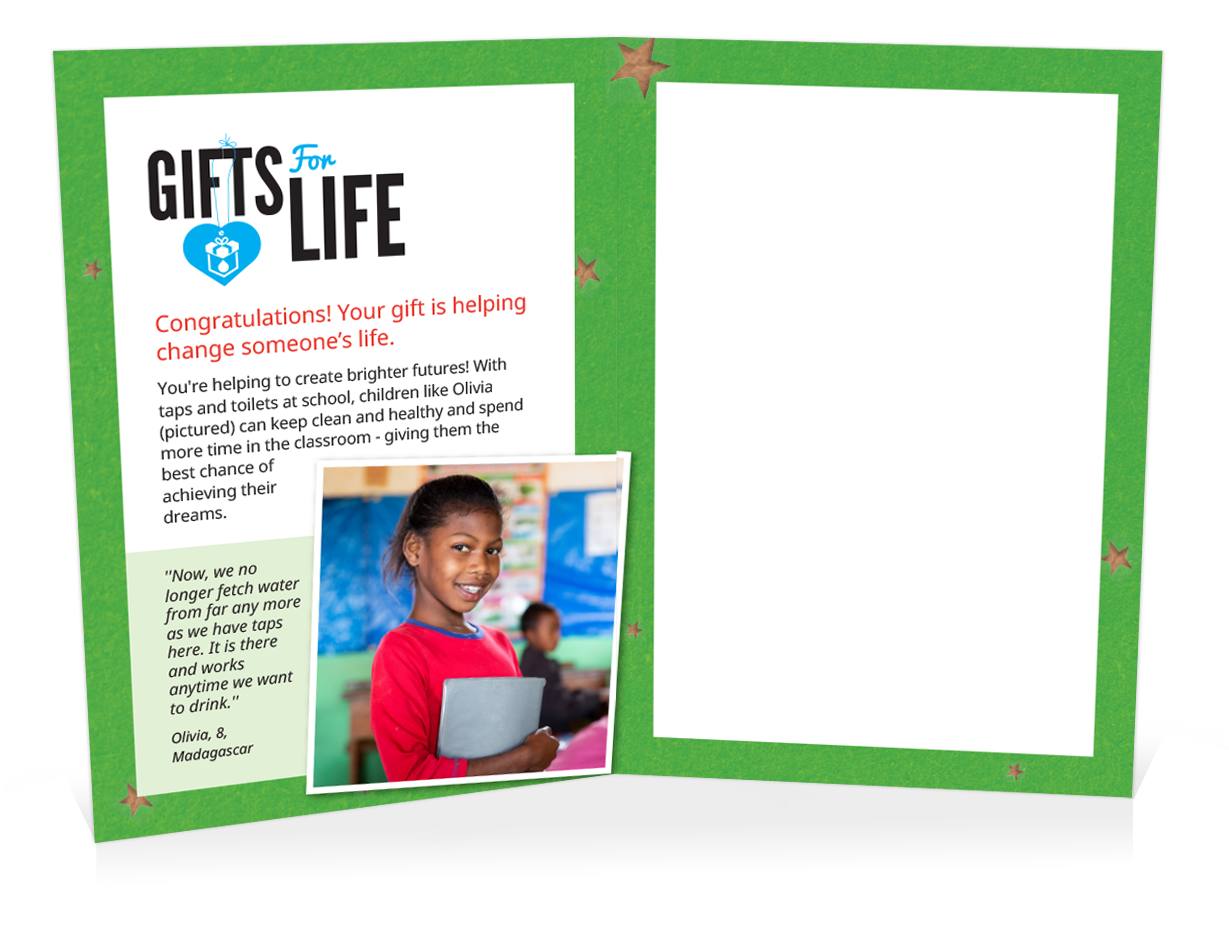 You can help bring clean water to a child at school (Christmas)