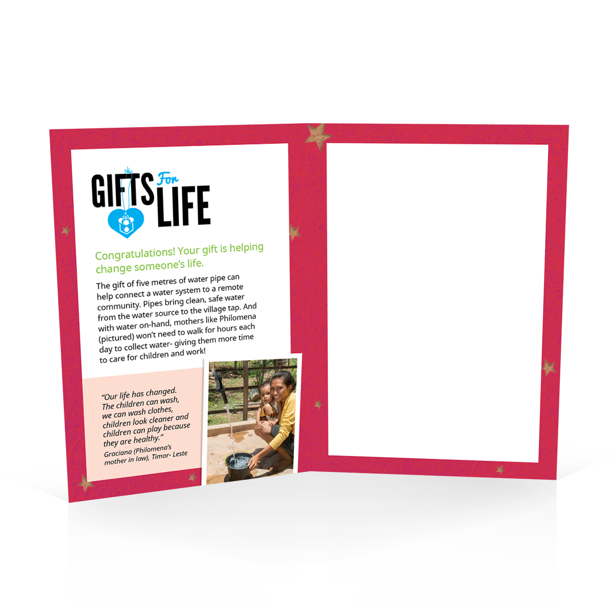 $18 can help pipe water to a village (Christmas card)