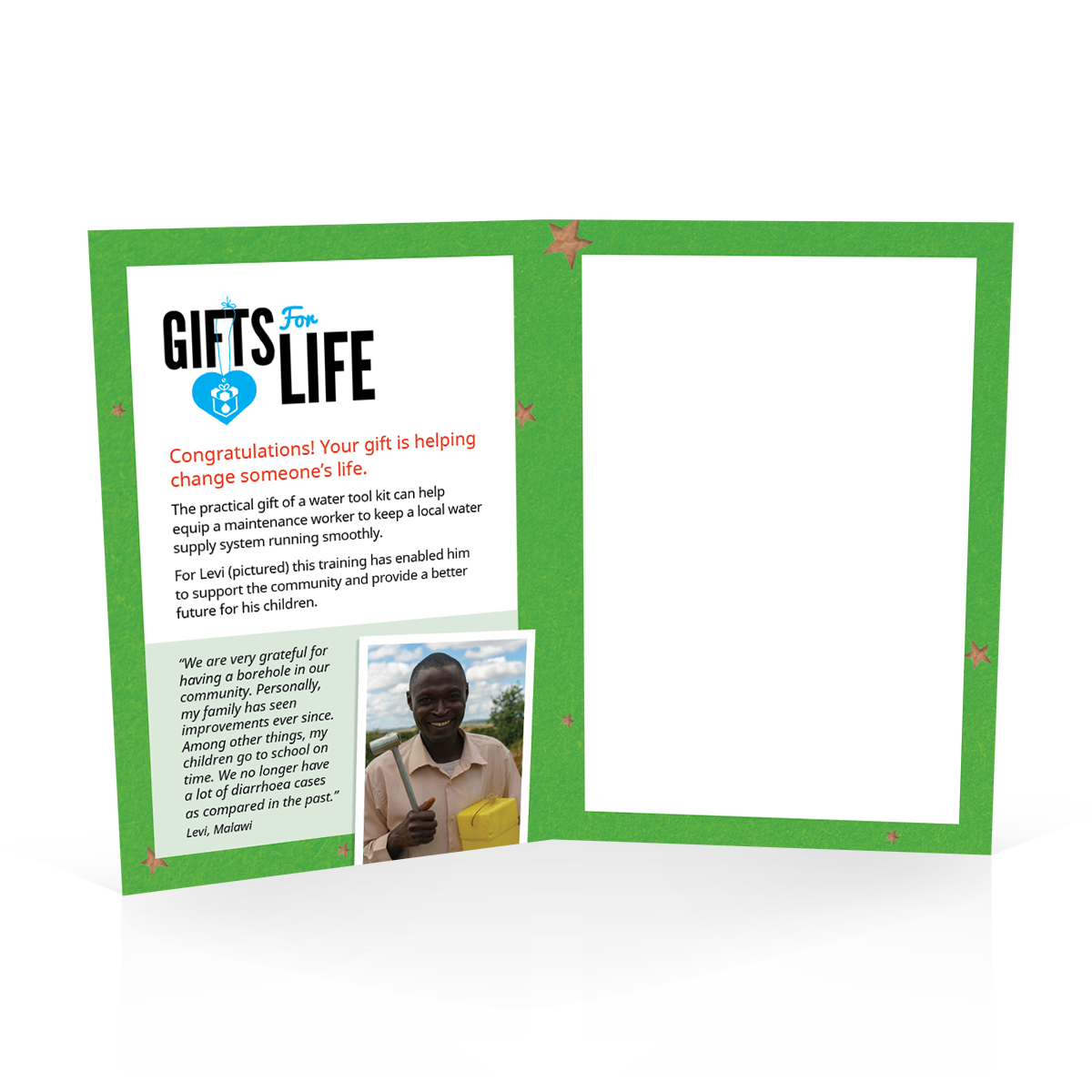 $50 can buy a water system tool kit (Christmas card)